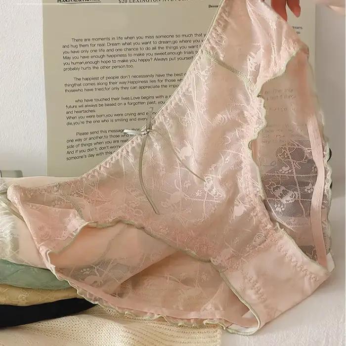 Veľká veľkosť M až 4XL dievčenské čipkované nohavičky mliečne pocitové slipky cukríkové farby sieťované bavlnené klinové dámske sexy spodné prádlo
