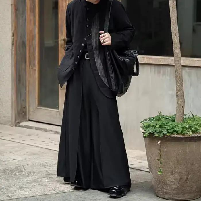 Jupe-culotte gothique superposée Y2K Double couche, jupe-culotte foncée plissée, jambes larges, Design de Niche, pantalons décontractés, jupe unisexe, vêtements pour hommes