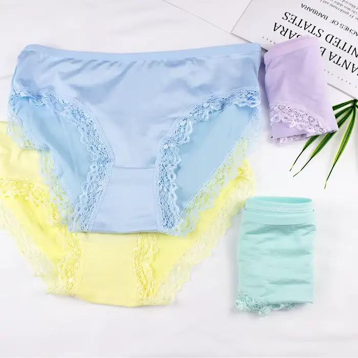 Culotte Sexy en Dentelle et Coton pour Femme, Sous-Vêtement Solide, Taille Basse, Mignon, XL