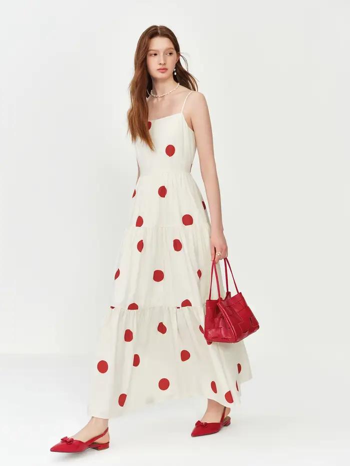 Camisole en coton naturel avec motifs pois rouges de Fansilanen pour femmes, style décontracté et élégant, idéale pour les sorties estivales et les occasions spéciales