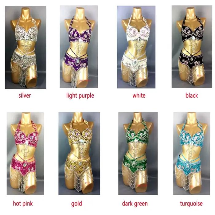 Vente chaude femmes perles paillettes danse du ventre Suite ceinture + soutien-gorge Samba Costumes Club USA soutien-gorge taille 34B,36B,38B,40B,34D,36D,38D,40D