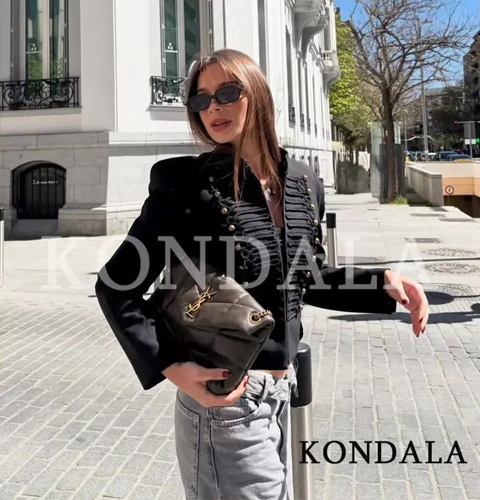 KONDALA Štíhla vintage bunda pre ženy 2026 Nové jarné trendy Elegantné napoleonské bundy pre dámy Mestský šik s vypchatými ramenami
