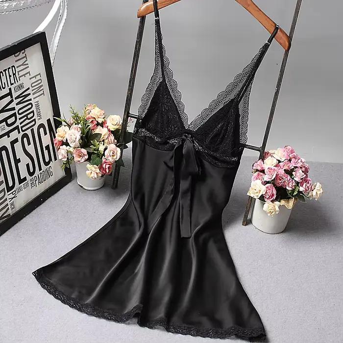 Femmes Sexy soie Satin robe de nuit sans manches chemise de nuit dentelle robe de nuit col en v nuisettes chemise de nuit mode vêtements de nuit vêtements de nuit