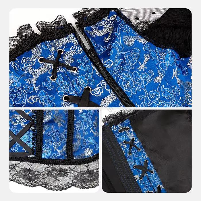 Corset avec manches princesse Corset haut en dentelle Corsets floraux pour femmes grande taille Vintage Corset Bustier à lacets rose bleu or