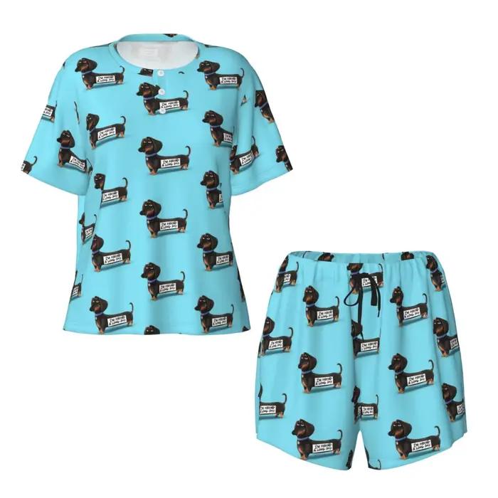 Ensemble pyjama teckel personnalisé pour femmes, 2 pièces, imprimé saucisse, blaireau, Wiener, chien, manches courtes, vêtements de nuit, vêtements de détente
