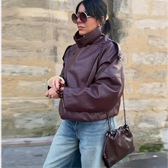 MUJER Umelá koža Bomber bunda pre ženy módna vetrovka teplá zimná dámska