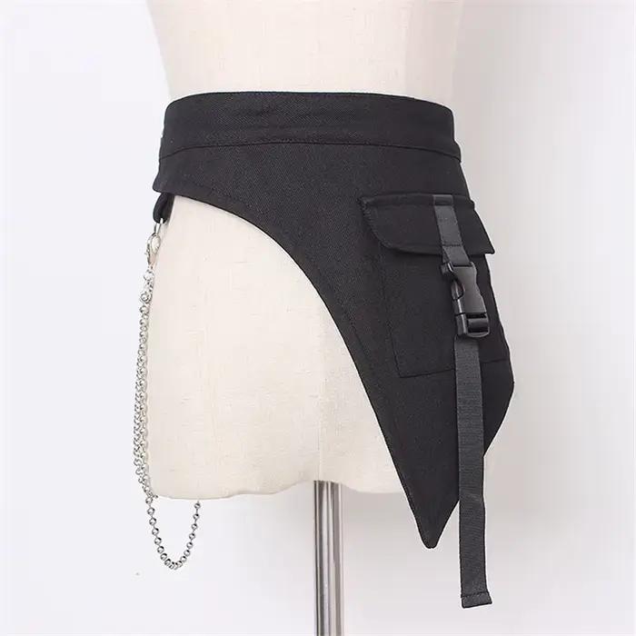 Corset multifonctionnel gothique punk hip hop avec chaîne en métal, style techwear pour femmes, mode streetwear, ceinture en denim