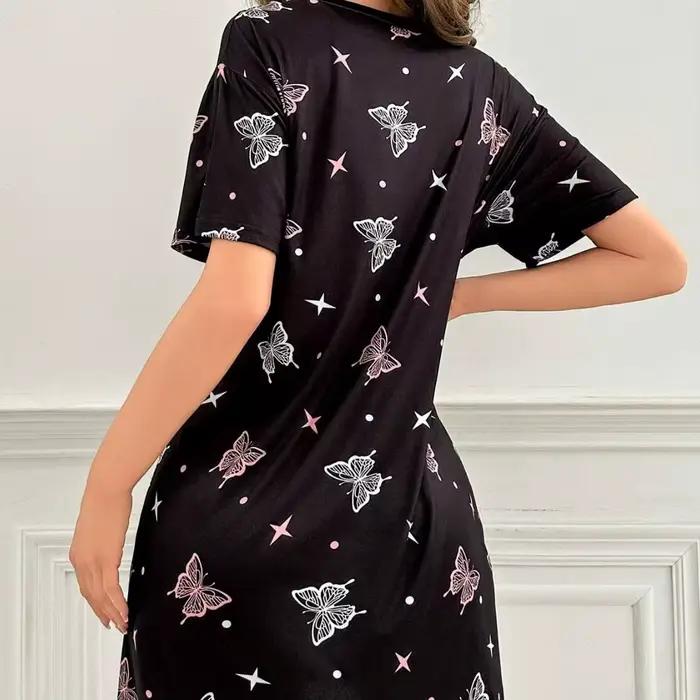 Robe de nuit décontractée à col rond, vêtements de nuit pour femmes