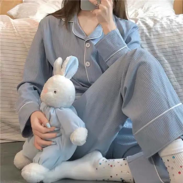 Nouvel ensemble de pyjamas imitation pour femmes, vêtements d'intérieur pour filles, pyjamas printemps-automne, vêtements d'intérieur pour femmes, cardigan à manches longues