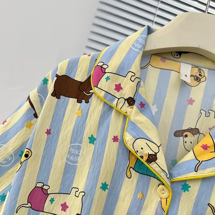 Nouveauté Été 2026 – Pyjama Femme Adorable Motif Teckel Rayé – Hauts et Shorts à Manches Courtes – Tenue de Nuit Tendance et Confortable pour la Maison