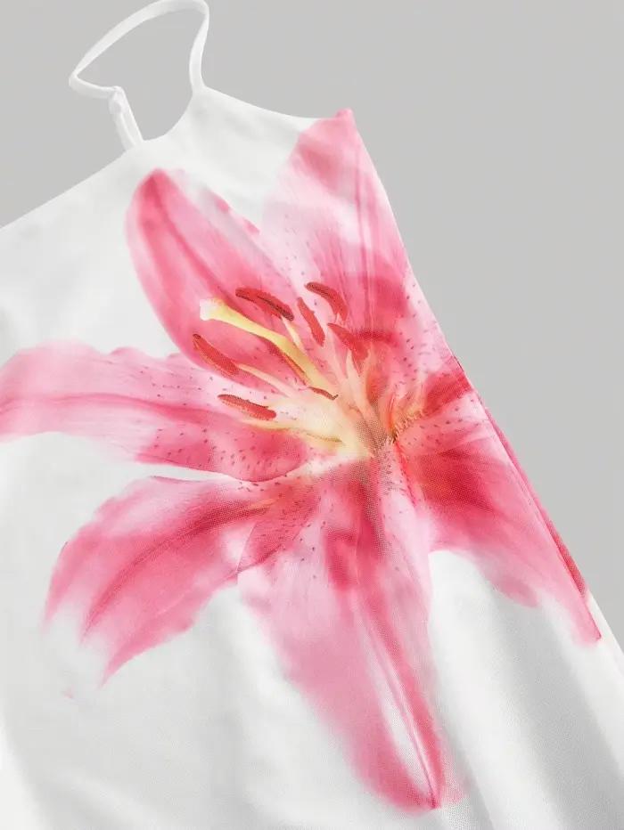 Robe florale élégante pour femmes junior, silhouette gaine, décolleté carré, motifs floraux, polyester tricoté, sans manches, ajustement mince, longueur mi-mollet, occasions estivales et spéciales
