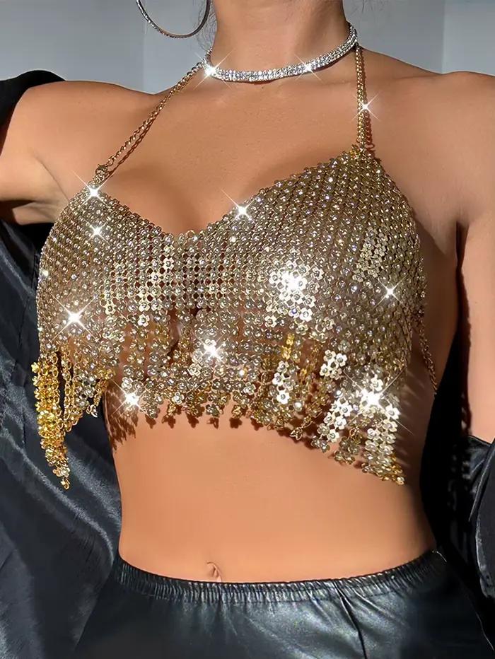 Priehľadné kovové crop top pre ženy