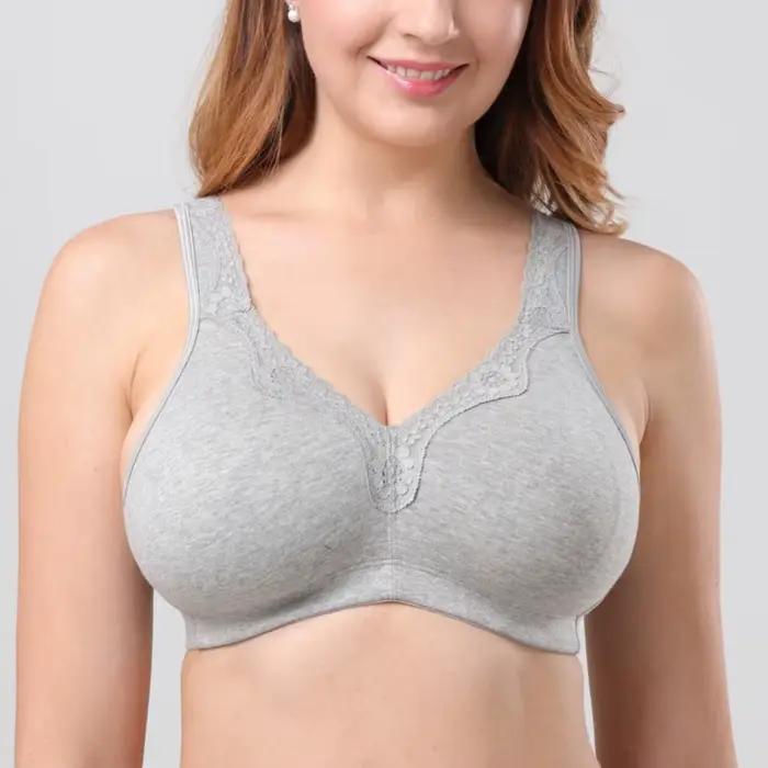Soutiens-gorge sans fil à couvrance totale, 95% coton, bonnets larges, confortables, bretelles larges, pour le sommeil, sous-vêtements, soutien-gorge T-shirt, tailles 80-105 B C D E F G