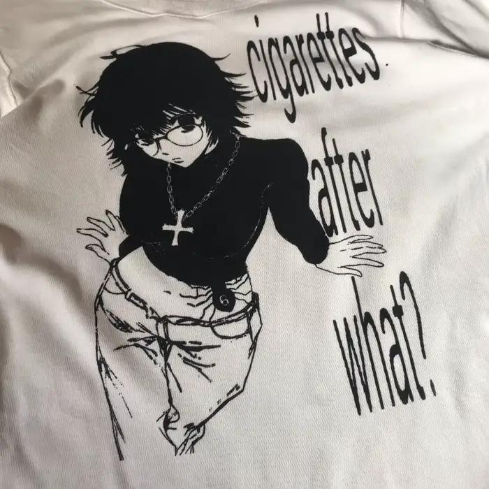 Dámske retro roztomilé Harajuku slim fit tričko biele voľné dievčenské s písmenami Anime potlačou dlhý rukáv
