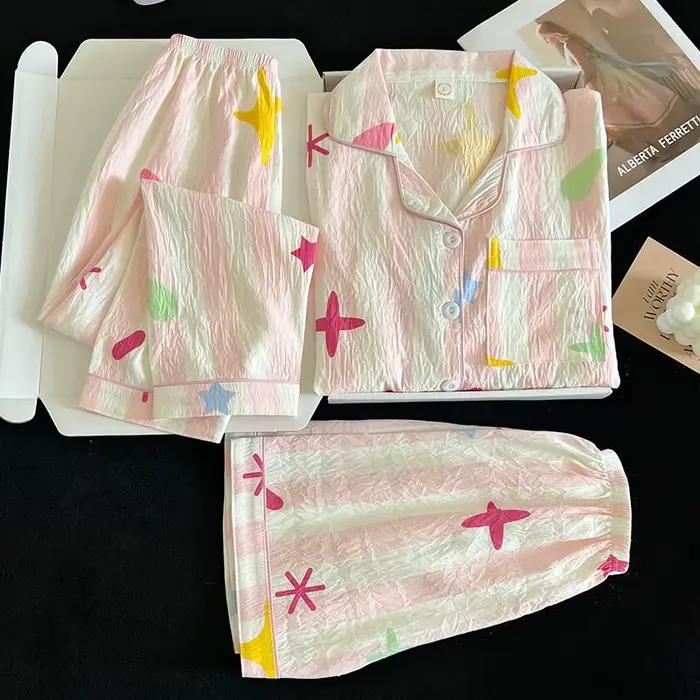 Ensemble pyjama d'été, haut à manches courtes et short et pantalon assortis, vêtements de maison confortables
