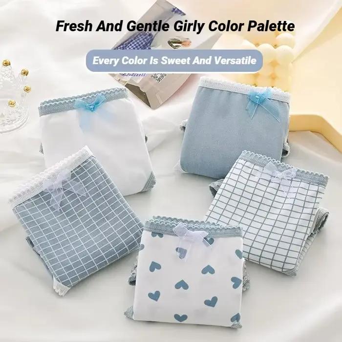 Lot de 5 culottes douces pour femmes, imprimé à carreaux cœur, respirantes et confortables pour le quotidien