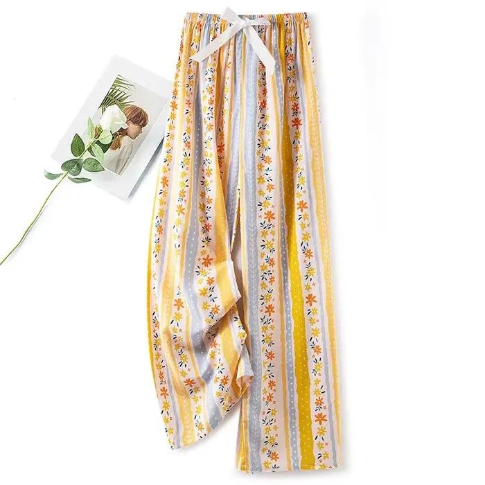 Pantalon de pyjama pour femmes, pantalon de maison, bas de sommeil fin, imprimé Floral, jambes larges, ample, grande taille, été
