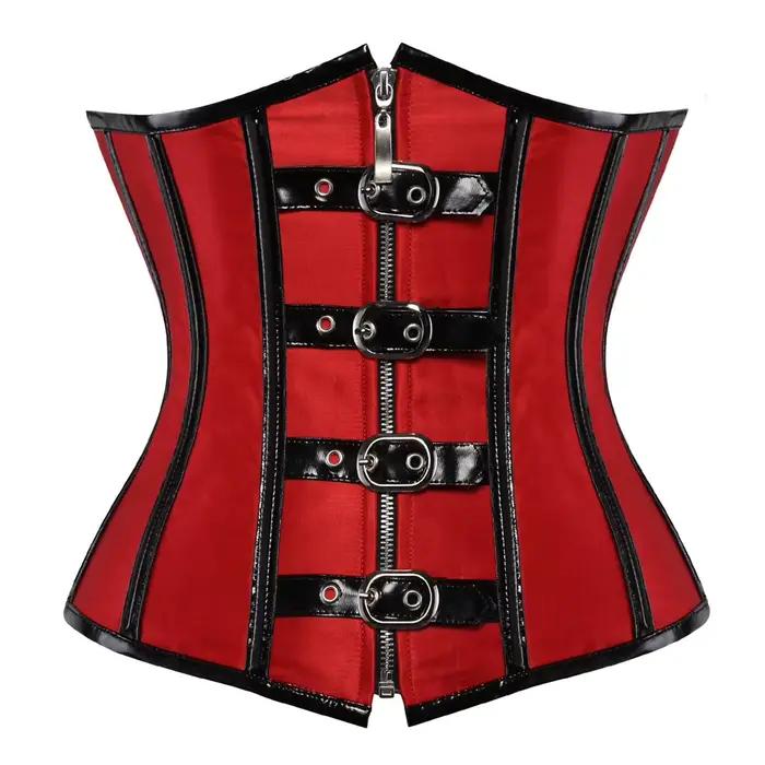 Ceinture rouge avec fermeture éclair pour femme, Corset désossé, Steampunk vintage, Underbust, Vêtements gothiques sexy, Corselet, Entraîneur de taille médiéval