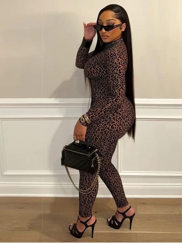 Nibber Priesvitná Sexy Leopard Sieťovina Kombinéza Pre Ženy