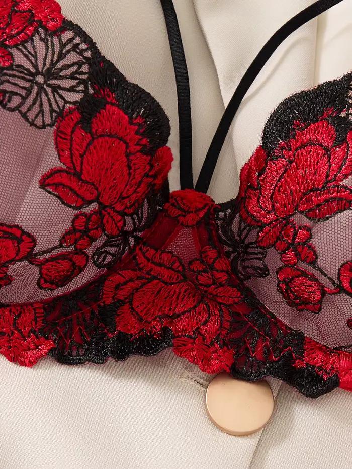 Červený sexy lingerie set s motívom sedmokrásky a pohodlným domácim oblečením ZA825127