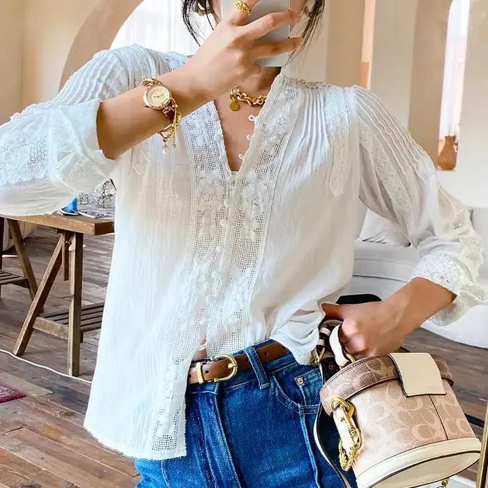 TEELYNN cigánska Boho kvetinová vyšívaná čipka Blúzka košele pre ženy top 2025 bavlna Vintage s dlhými rukávmi jar