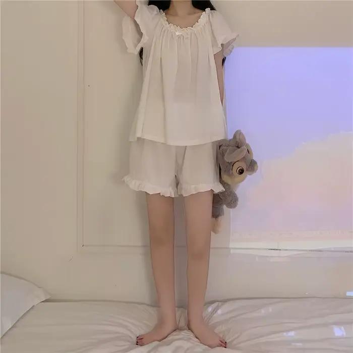 Pyjama féminin en soie de lait courte avec manches courtes pour sommeil décontracté et confortable occasions spéciales à la maison
