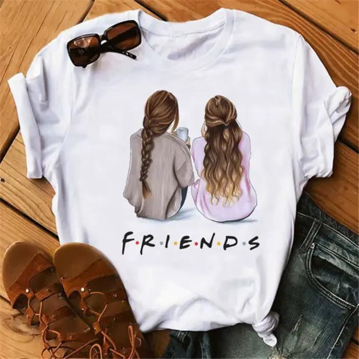 Tričko s okrúhlym výstrihom s potlačou kresleného seriálu Good Friends pre ženy