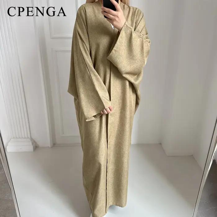 Eid Ramadán otvorená Abaya pre ženy hladká dubajská ležérna bavlna ľan skromná