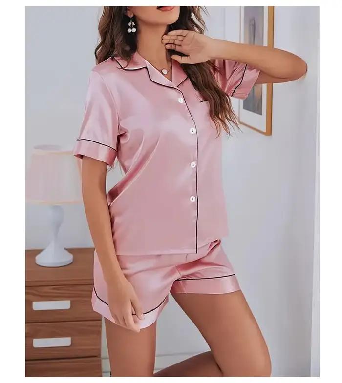 Femmes deux pièces Pj ensembles vêtements de nuit vêtements de détente pyjama boutonné femmes 2 pièces Pijama Homewear ensemble short et haut