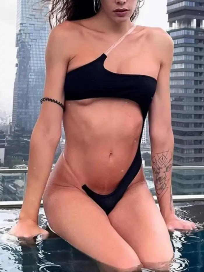 Body asymétrique évidé, lingerie sexy, hauts pour femmes, tenue de plage, une épaule, une pièce, body féminin moulant, bustier