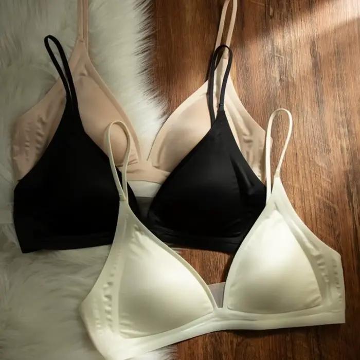 Soutien-gorge en satin laiteux à col en V profond, sans armatures, maintien doux, bonnets triangulaires, coupe amincissante, dos nu, pour petites poitrines
