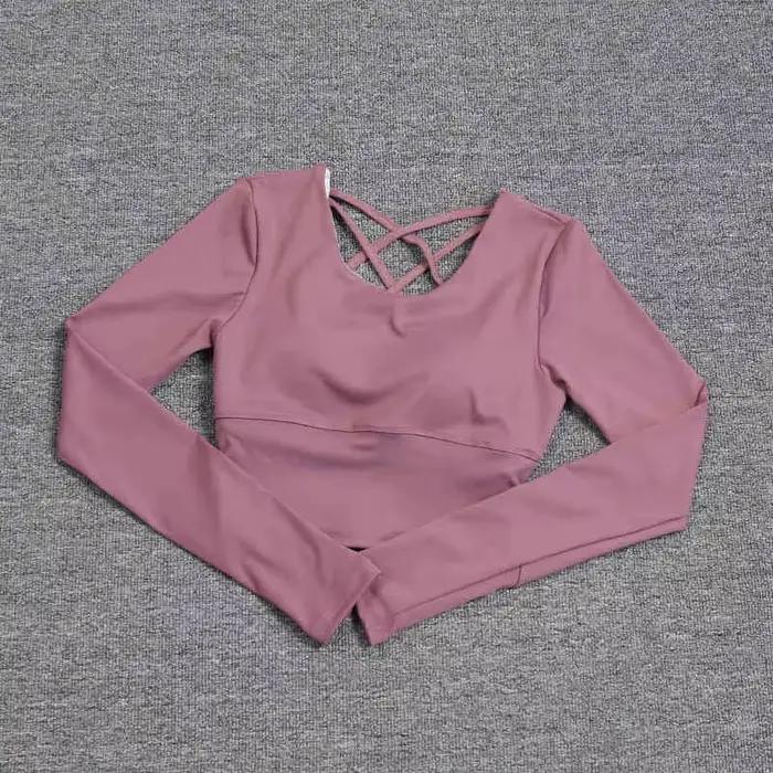 Combinaison sportive pour femme avec soutien intégré, dos ouvert, manches longues pour yoga et Pilates