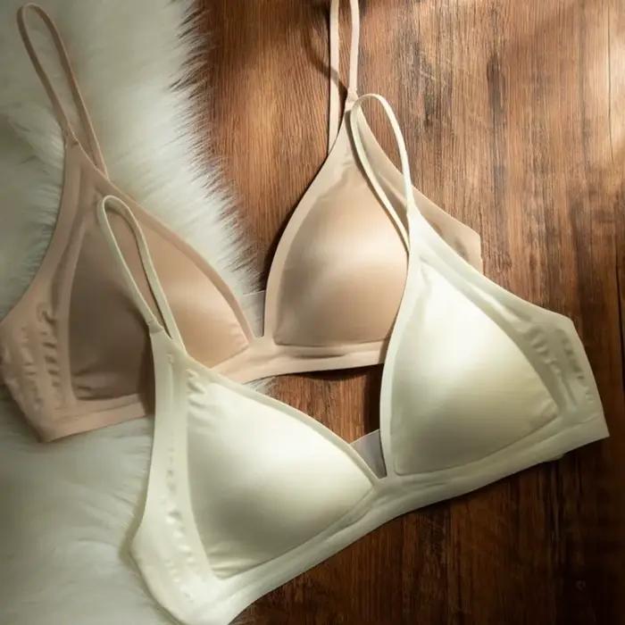 Soutien-gorge en satin laiteux à col en V profond, sans armatures, maintien doux, bonnets triangulaires, coupe amincissante, dos nu, pour petites poitrines