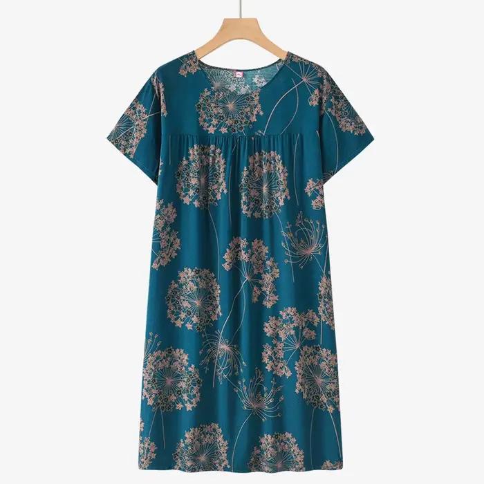 Nouvelle chemise de nuit à manches courtes pour femmes d'âge moyen et âgées, pyjama d'été léger, robe ample pour la maison pour les mamans, tenue d'été