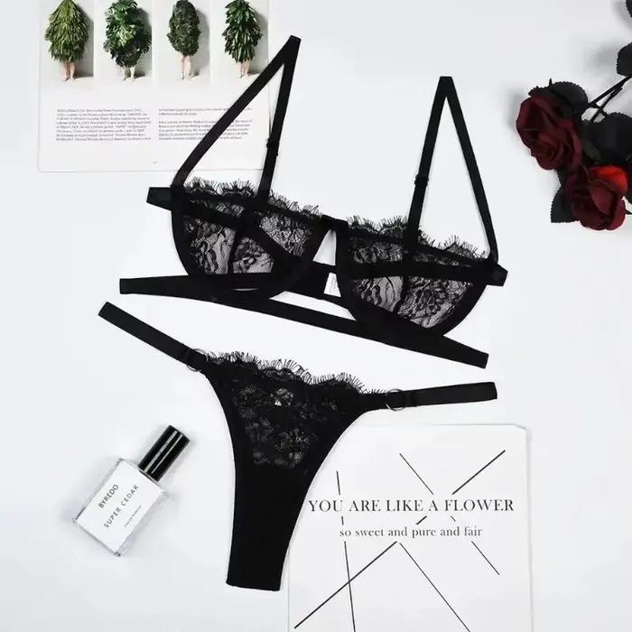 Ensemble soutien-gorge et culotte érotique Sexy pour femme, sous-vêtements transparents en dentelle, broderie féerique, Kit de soutien-gorge délicat, Push Up, ensemble Breves