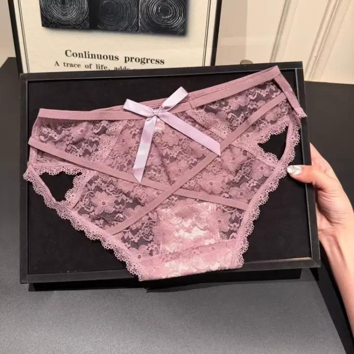 Culottes pour femmes, broderie florale, dentelle transparente, sous-vêtements sexy, taille basse, maille ajourée, culottes en coton, entrejambe en coton