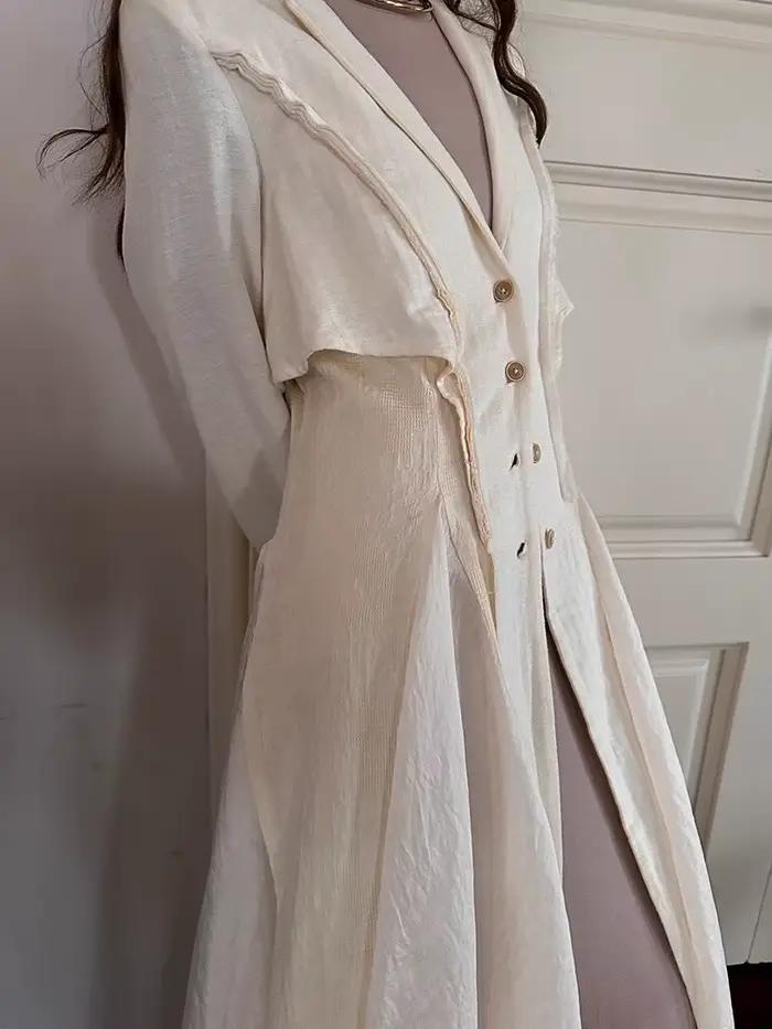 Manteau en lin Lautaro jeseň Dlhý tenký strih splývavý a rozšírený élégant pour femmes toutes saisons