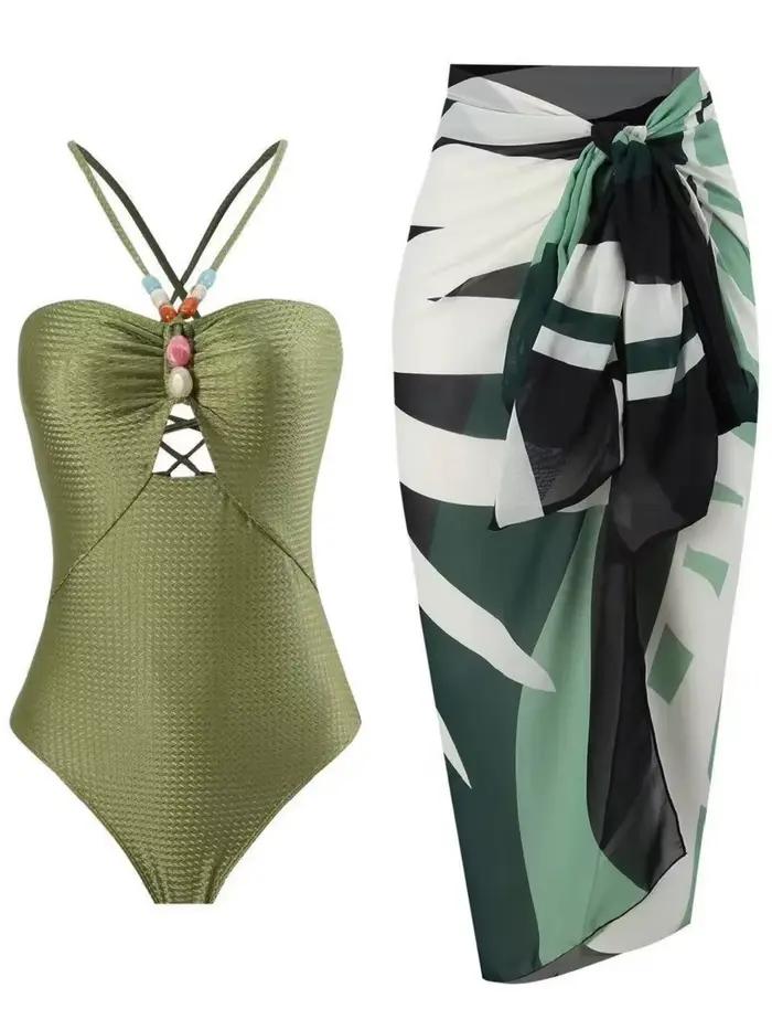 Dvojdielne bikiny plážové plavky 2024 ženy Sexy šnúrkový body s dlhou sukňou letné ženské kúpanie plávanie Bikini set
