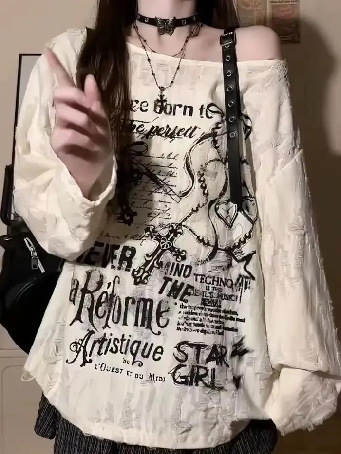 Haut Vintage Y2K Oversized Femme Manches Courtes Coupe Ample Occasions Spéciales