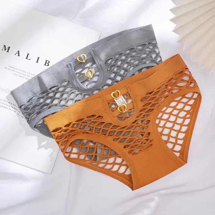 Résille évider culotte Sexy femmes élastique sous-vêtements respirants pour femme Lingerie intime maille pure slips dames string