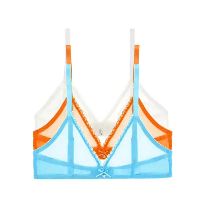 Ensemble de soutien-gorge multicolore pour femmes, sous-vêtements transparents, Sexy, fil Transparent, nœud creux, sans fil, 3 pièces/lot