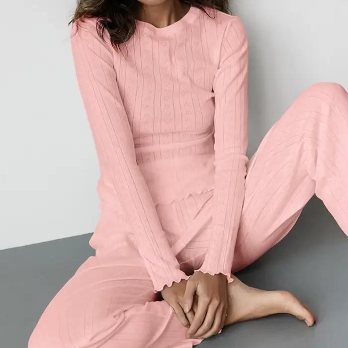 Pyjama Jacquard à manches longues, ensemble deux pièces, tricoté creux, confortable, vêtements de maison, automne 2025