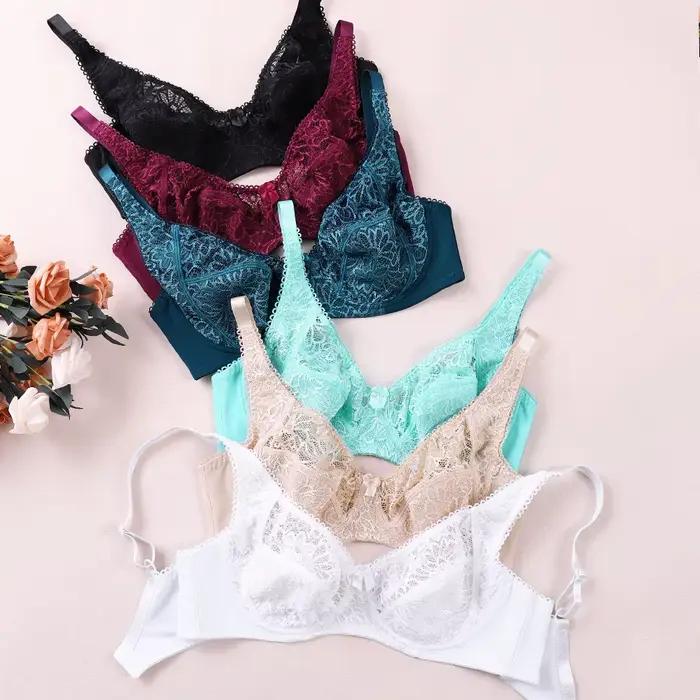 Soutien-gorge féminin sexy en élasthanne et polyamide brodé avec motif floral pour femmes grandes tailles occasions spéciales et quotidiennes