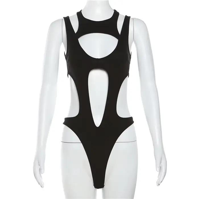 Body gothique ajouré pour femmes, Sexy, Techwear, mode Y2k, Patchwork, hauts Grunge, dos nu, coupe haute, Slim