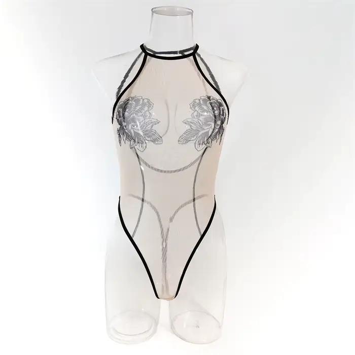 Krasapt Sexy Sieťovaný Ružový Body s Odhaleným Chrbtom