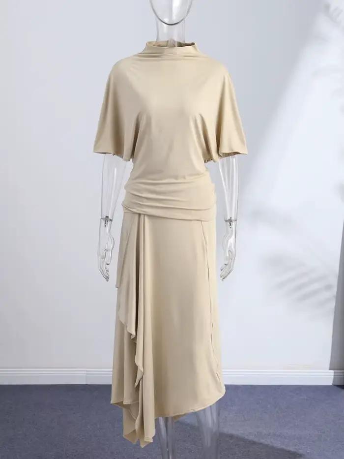 Elegantný set asymetrickej košele a sukne pre ženy – Jednofarebné