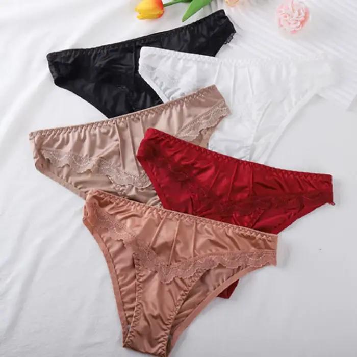Felinus String Triangle Taille Basse en Satin Français, Culotte en Tissu Soyeux, Lingerie Féminine, Culottes Sexy en Dentelle pour Femmes