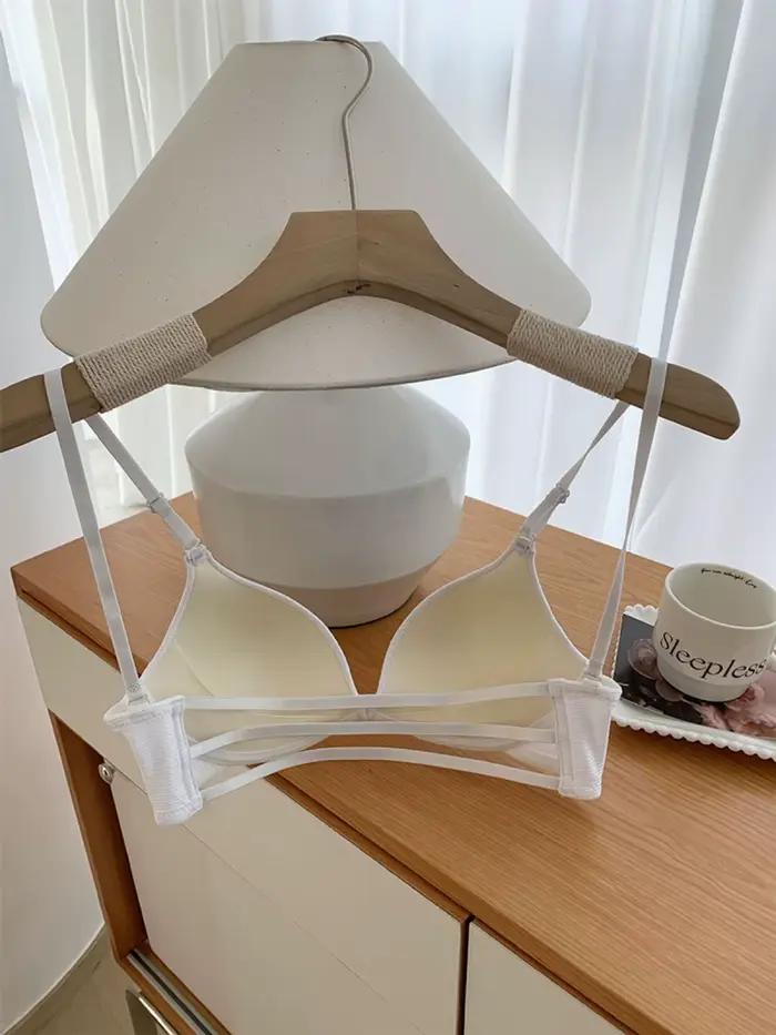 Soutien-gorge d'été pour femmes, rembourré fin, coupe A, push-up, design à boutons sur le devant, lingerie pour étudiantes, trois bretelles, dos ajouré