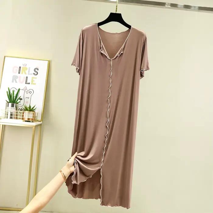 Été Modal robe de nuit femme nouveau décontracté col en V femmes chemises de nuit vêtements de nuit confortables chemise de nuit grande taille Homewear L-2XL