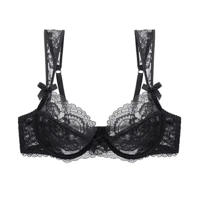 Soutien-gorge en dentelle transparente pour femmes, haut brodé, soutiens-gorge push-up pour femmes, lingerie sexy, grande taille, bonnet D, sous-vêtements, brassière, 2020